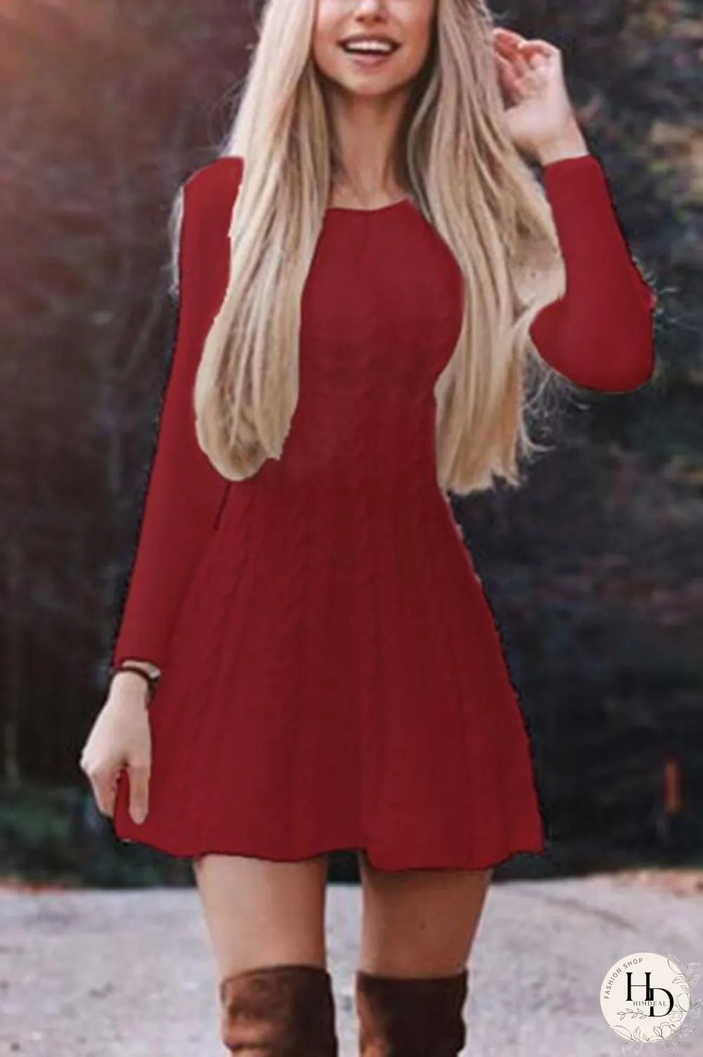 Fashion Solid Color Sweater Dress