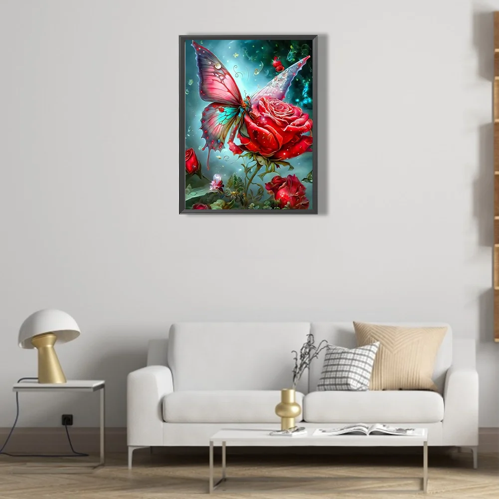 Partial AB Diamond Painting - Full Round Drill - Butterfly Rose(Canvas|45*55cm)