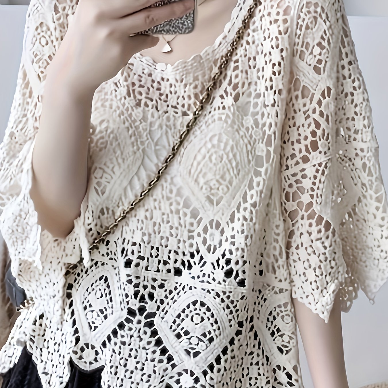 Crochet Asymmetrical Hem Knitted Top