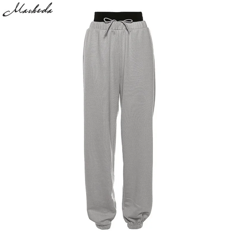 macheda 2020 Women new cotton high waist patchwork solid loose Casual Haroun jogging pants fashion street Lace-up Trousers mujer