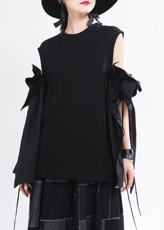VCSHOES Black O-Neck drawstring flare sleeve Shirts Spring