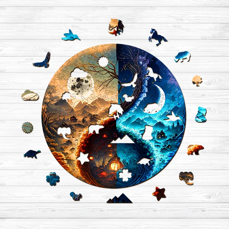 Jeffpuzzle™-Jeffpuzzle™The light and Darkness Moon Wooden Jigsaw Puzzle