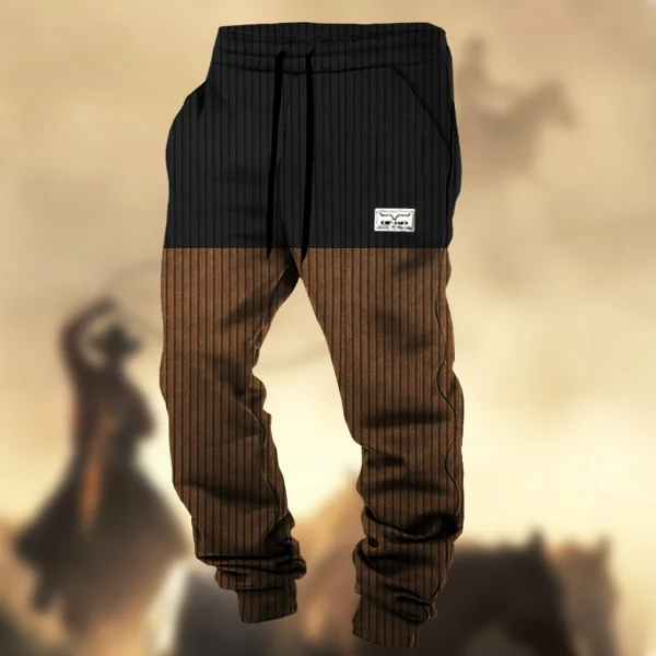 Men's Vintage Retro Contrast Corduroy Print Sports Sweatpants