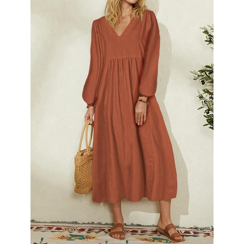 Rotimia Casual V-Neck Cotton Maxi Dress