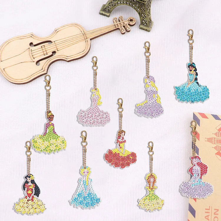 9PCS Double Sided Diamond Art Keyring Full Drill Keyring (Pokemon)