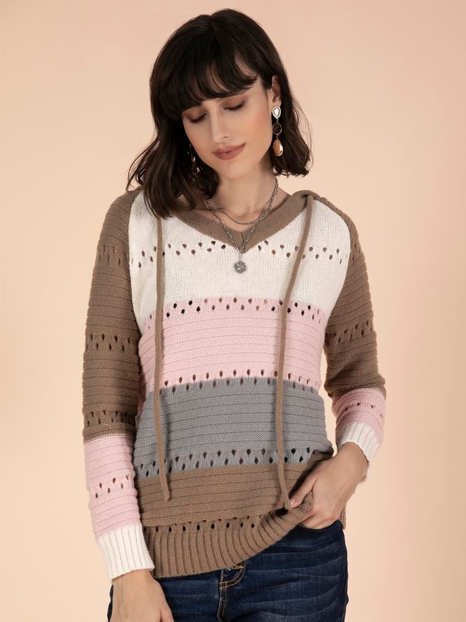 Block Striped Drawstring Sweater- Fabulory