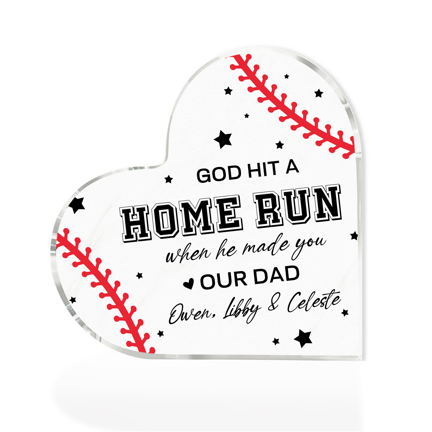 Personalised Text Acrylic Heart Keepsake Baseball Ornament Plaque Father's Day Gift - God Hit A Home Run When He Made You Our Dad-Jessemade AU