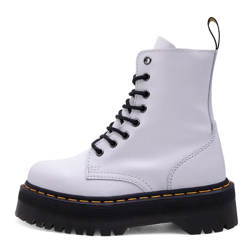 White Leather 8-Eye Platform Boot