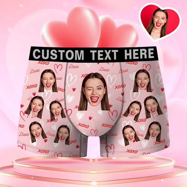 Valentine's Day Gifts Custom Face Men's Boxer Light Pink Funny Face Confession Gift For Boyfriend Style Underwear, Birthday Gifts For Husband, Waistband Text Boxer Gift artswardrobe