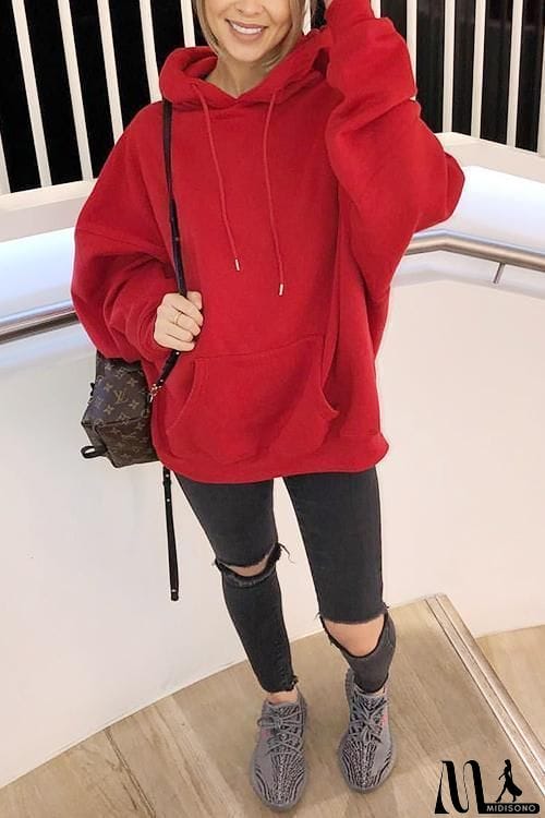 MidiSono - Pockets Drawstring Loose Hoodie