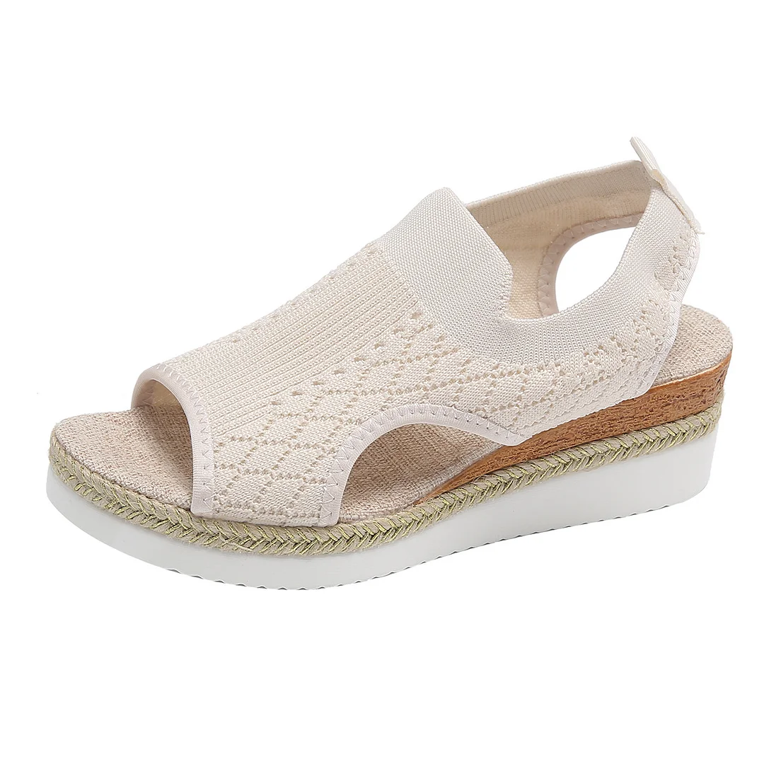 Yyvonne And Summer New Flying Fish Mouth Sandals Women's Net Cloth Breathable Slopes Sandals Large Hot Beach Sandals