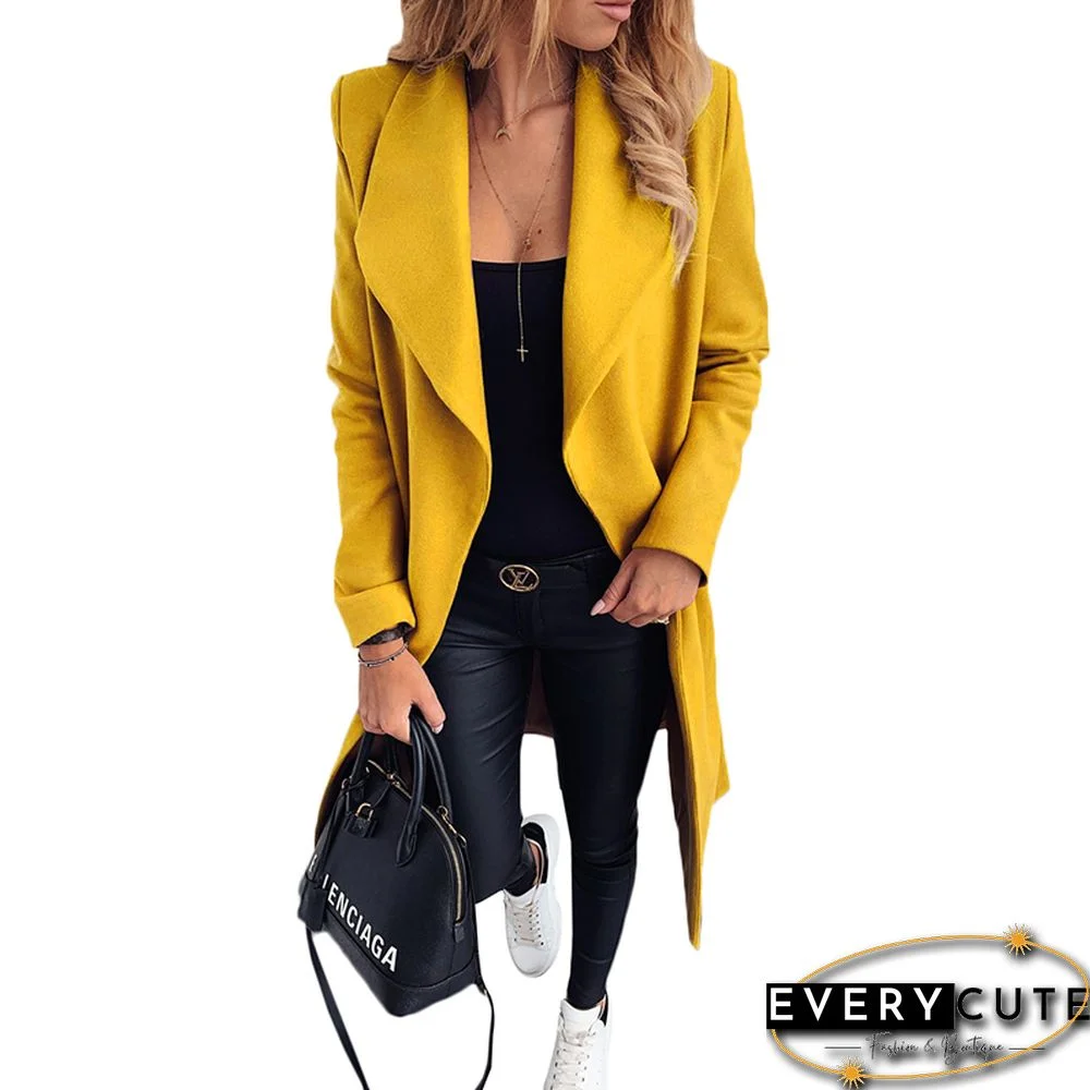 Yellow Turndown Collar Jacket With Belt