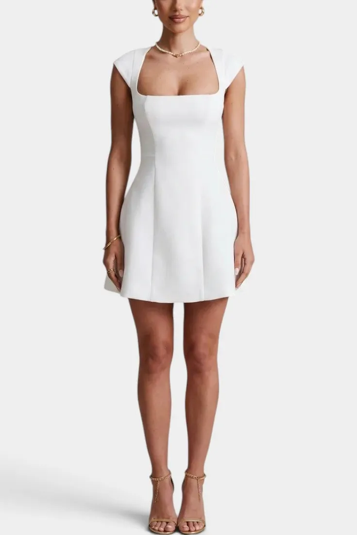 Structured Square-Neck Mini Dress with Cut-Out Detail