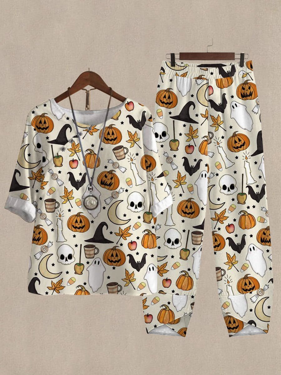 Halloween Print Casual Two Piece Suits