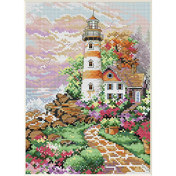 Spring-Romantic Lighthouse (30*40CM) 11CT Stamped Cross Stitch gbfke