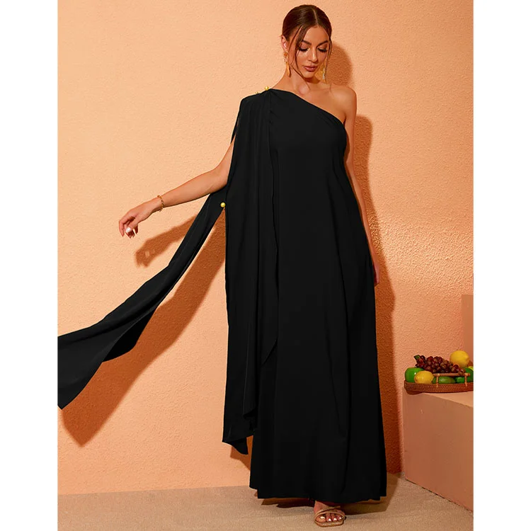 One Shoulder Draped Maxi Dress Flaxmaker