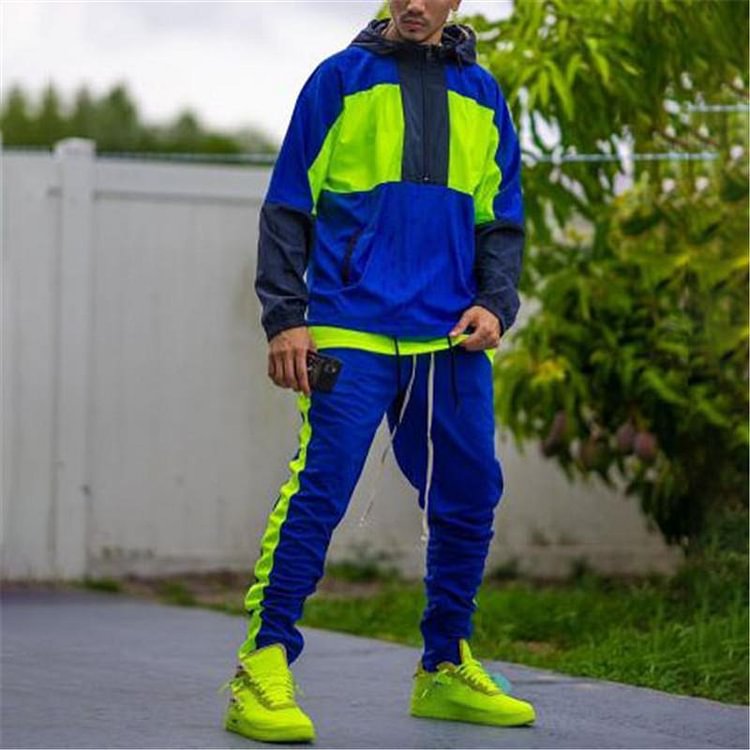 Men's colorblock hooded sports slim suit