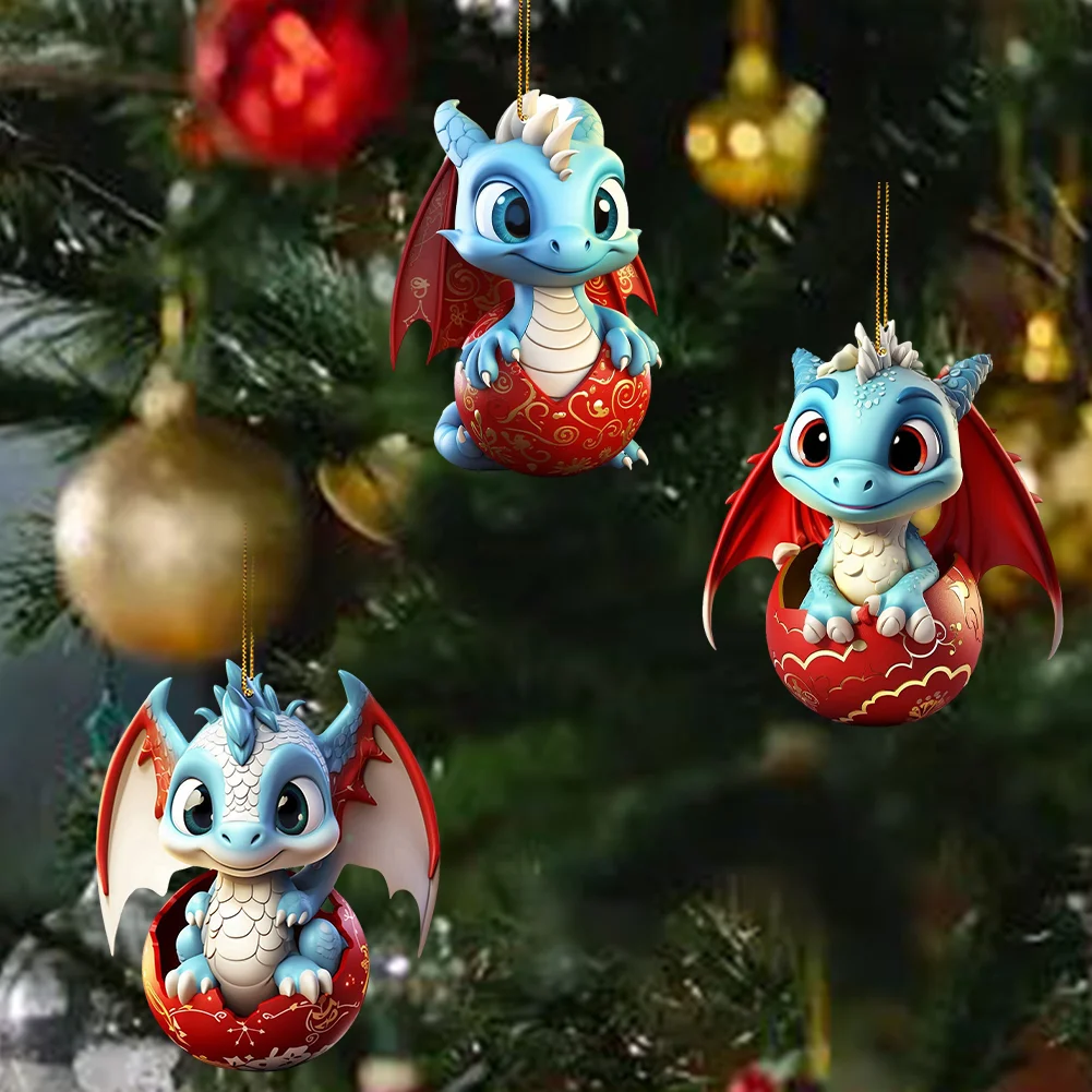3 PCS Acrylic Flying Dragon Baby 2D Flat Christmas Tree Car Hangings Ornament
