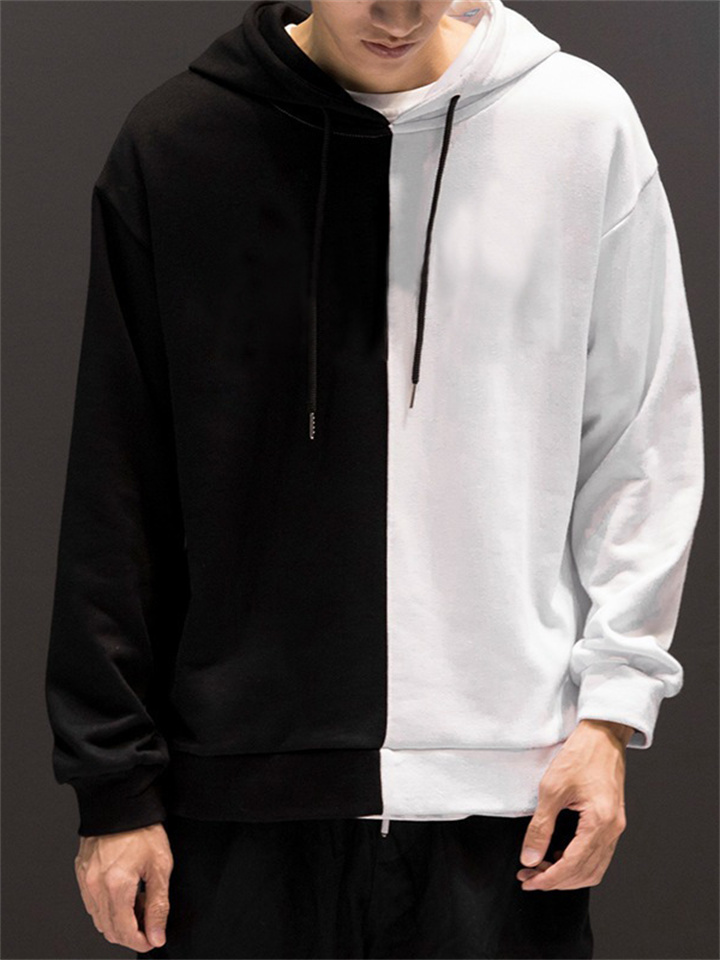 Men's Casual Fashion Trend Colorblocking Sweater Men's Long-sleeved Sports Hooded Loose Type Tops Men's Clothing