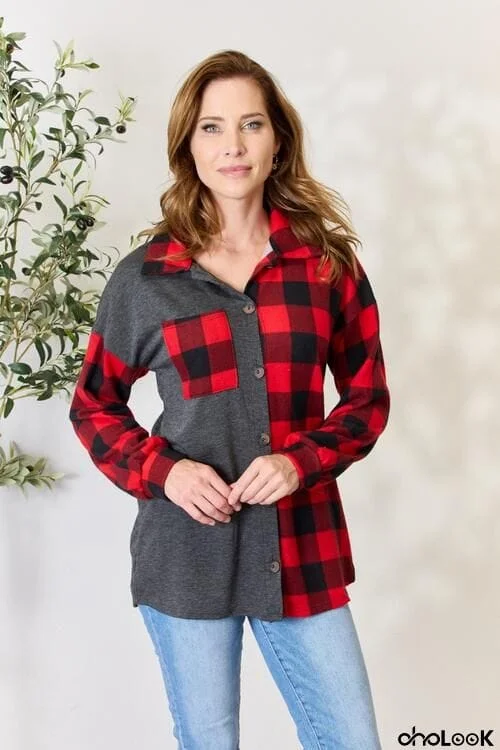 Heimish Full Size Plaid Button Down Shacket