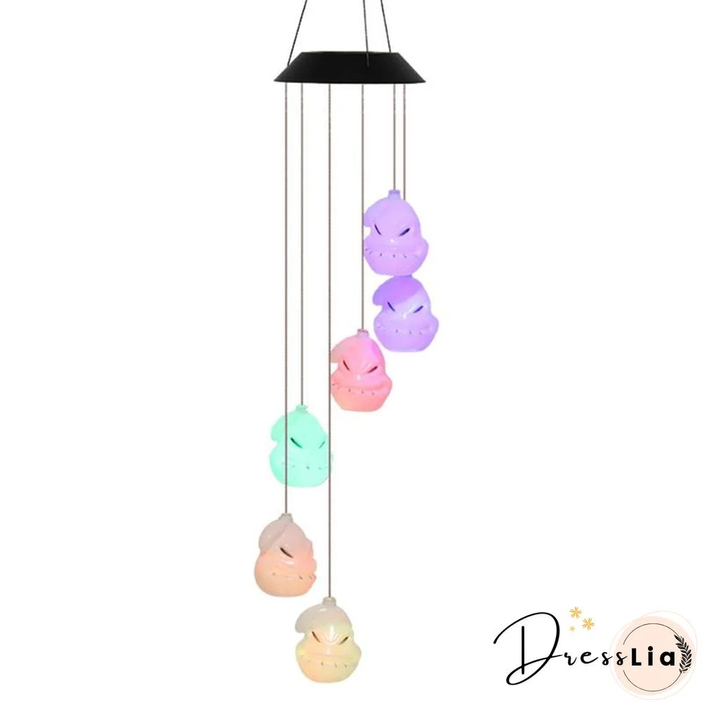 Halloween Solar Skeleton Skull Wind Chimes Light LED Color Changing