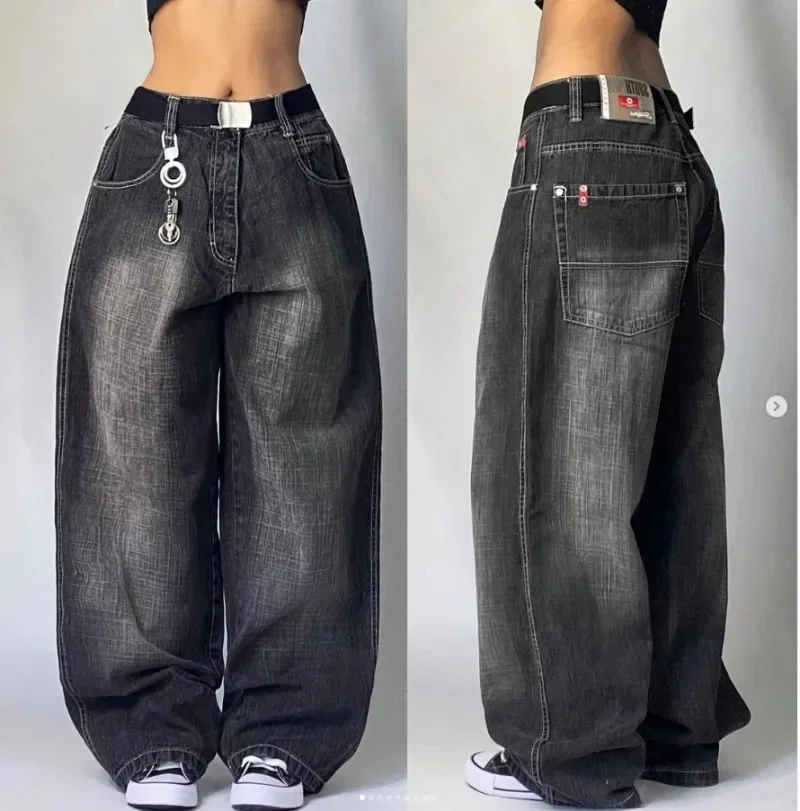 Maklawn Streetwear Y2K Kawaii Cartoon Characters Embroidered Light Blue Washed Men Baggy Jeans Japanese Harajuku Gothic Skateboard Pants