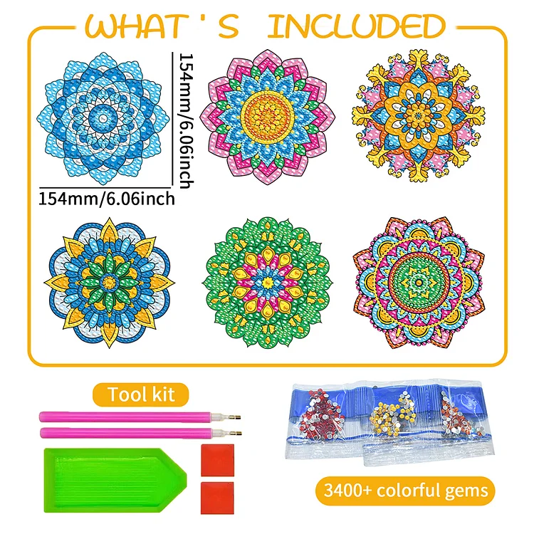 6 PCS Mosaic Diamond Art Stickers Mandala Diamond Painting Stickers for Kid  Gift