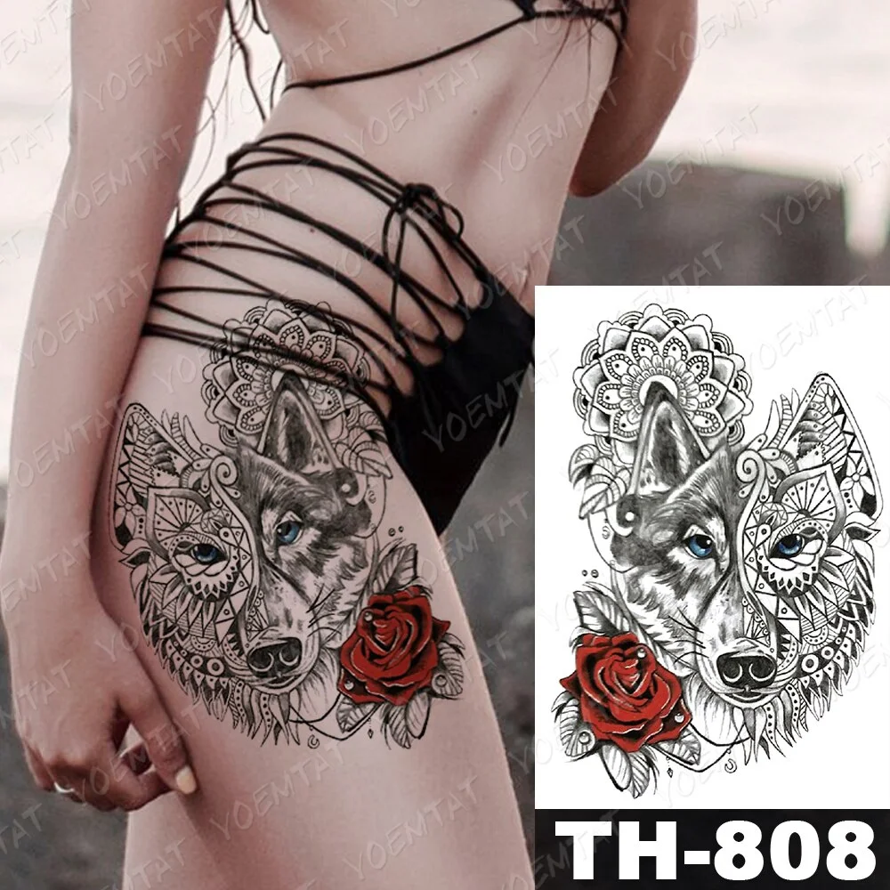 Sdrawing Temporary Tattoo Stickers Wolf Tiger Leopard Lion Moon Feather Star Flash Tattoos Female Back Body Art Fake Tatoo