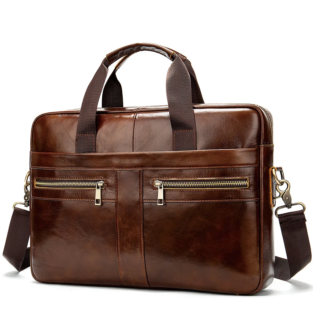 Men's genuine leather men's business bag 14 inch computer bag portable shoulder bag