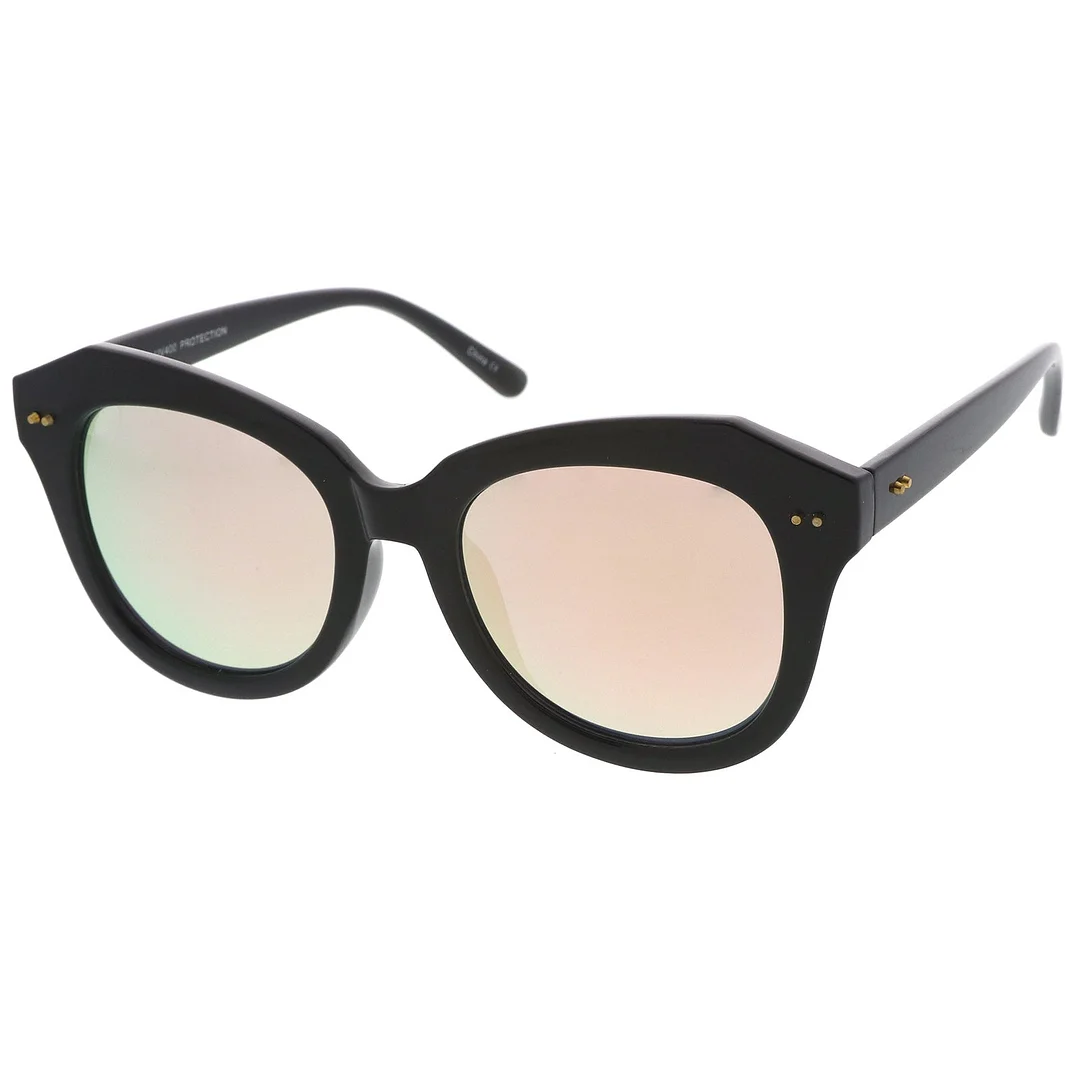 Women's Oversize Horn Rimmed Colored Mirror Round Lens Cat Eye glasses 52mm