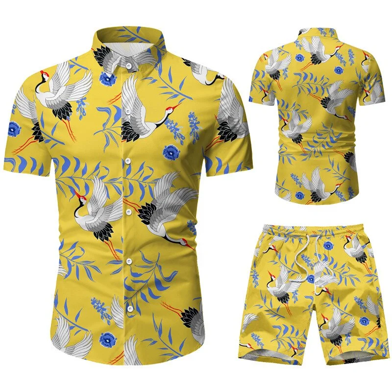 2021 Summer New Fashion European Size Men's Casual Suit Floral Shirt Shorts Set Men Plus Size Clothing for Men 3xl
