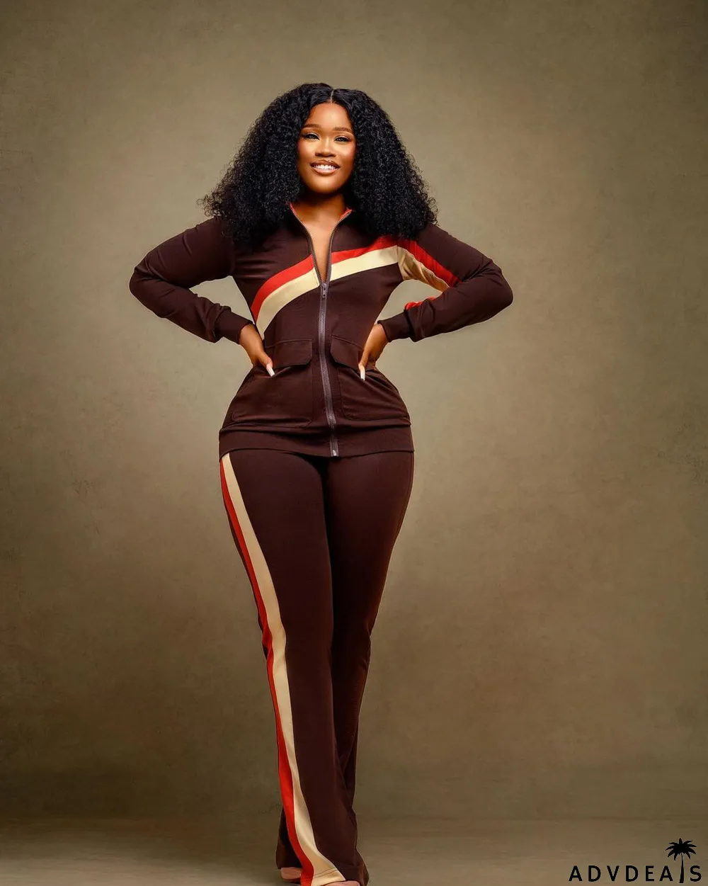 Plus Size Zipper Long Sleeve 2 Piece Pants Sets