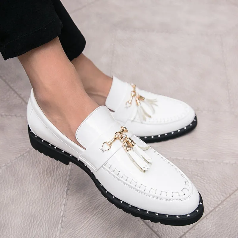 Men Leather Driving Shoes tassel Black Blue Slip On loafers spring Summer Men Leather moccasins outdoor club pary shoes men