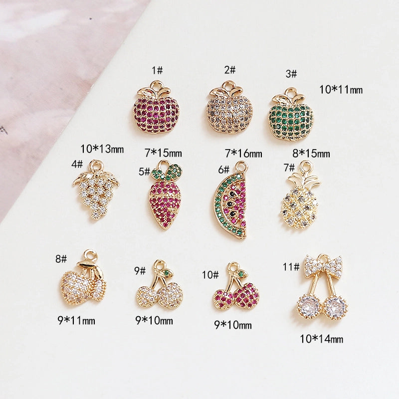 10 PCS/Package 10*11mm 10 * 14mm Alloy Zircon Cherry Fruit Watermelon Pendant Jewelry Accessories