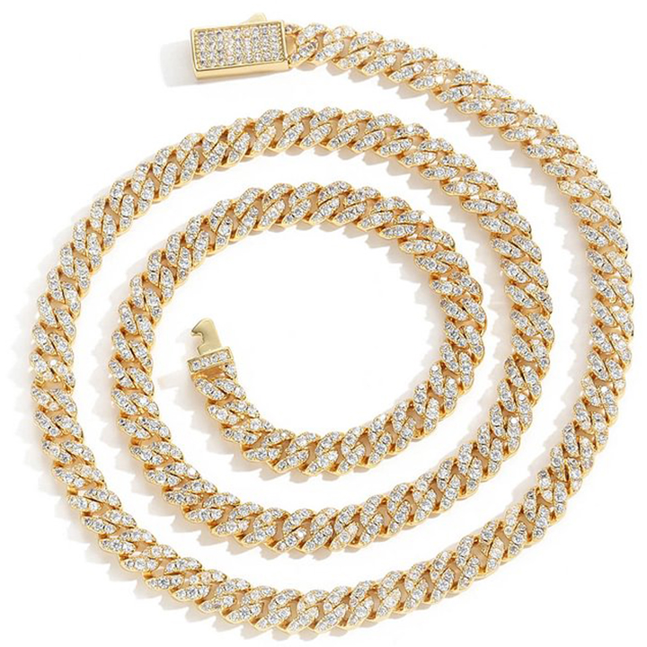 Full CZ Stone 6MM Spring Clasp Gold/Silver Cuban Chain