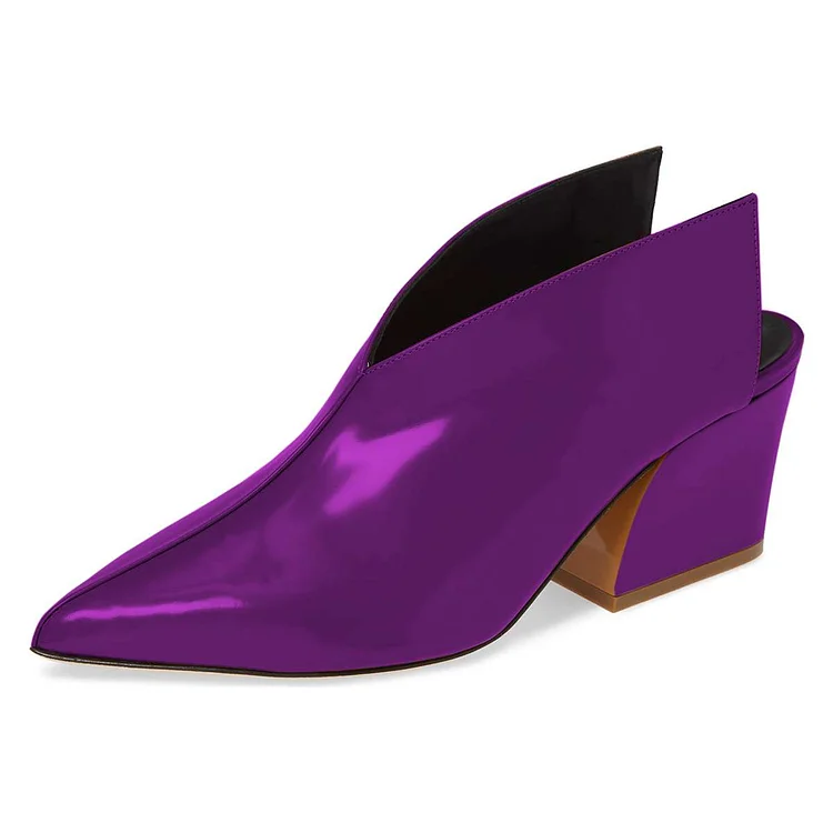 Purple Pointy Toe Block Heel Mules Shoes |FSJ Shoes