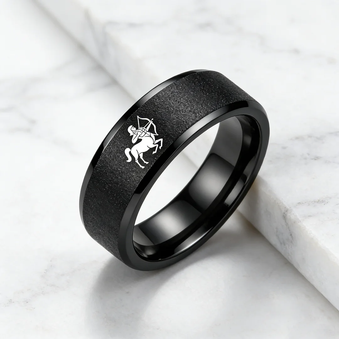 Black Tungsten Carbide Rings Flat Sagittarius Wedding Band Flat Top Comfort Fit 4MM 6MM 8MM