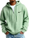 Men's Half Zip Cable-Knit Textured Fleece Hoodie