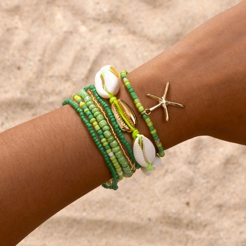 Hawaiian Vacation Beach Shell 18K Gold Plated Alloy Plastic Shell Bracelets