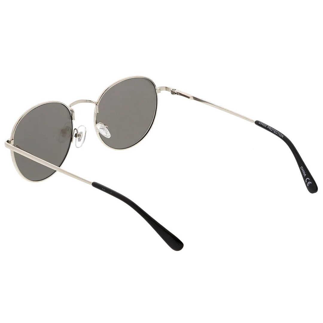 Classic Slim Metal Round glasses With Color Mirrored Flat Lens 50mm