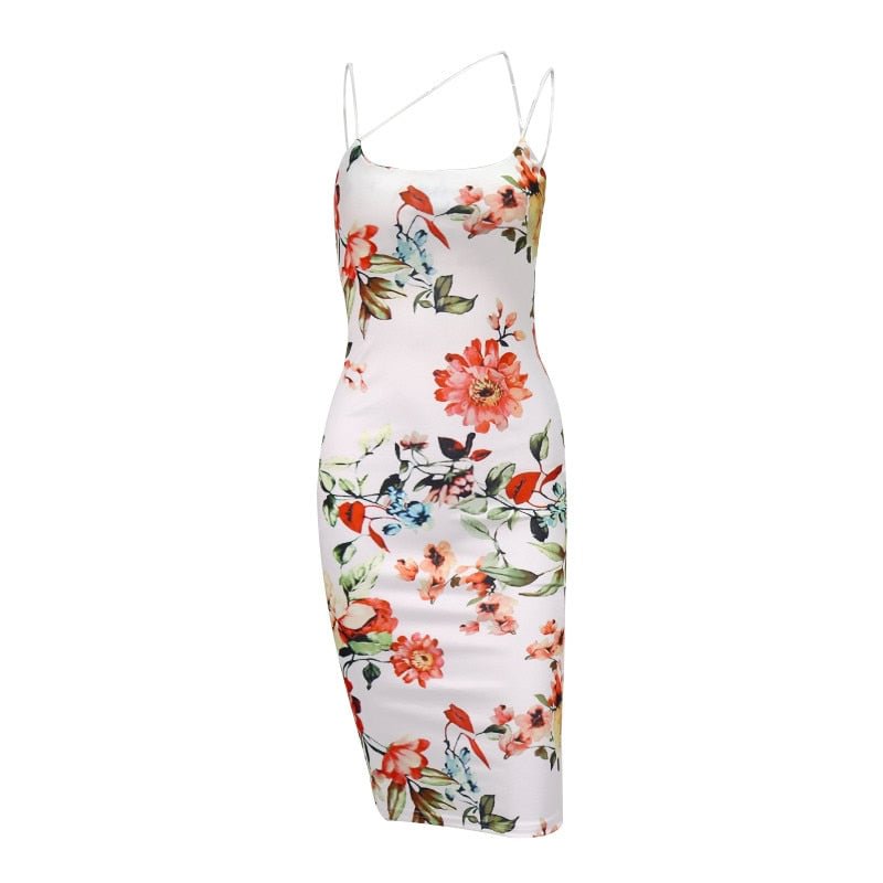 Sexy Boho Flowers Print Bodycon Dress Women Sling Straps Backless Party Holiday Sundress Slim Package Hip Fashion Clothes Summer