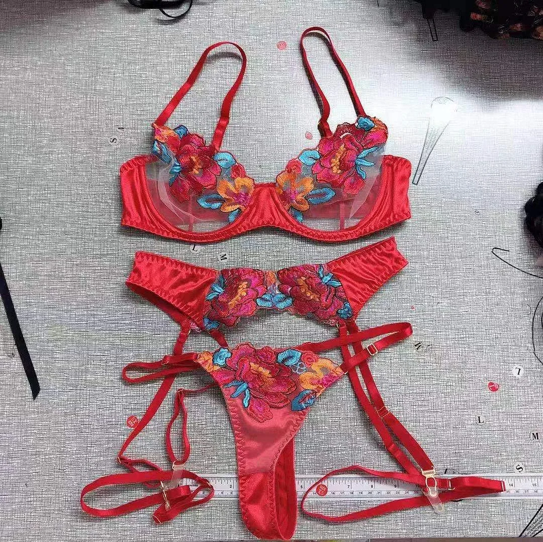 Billionm Floral Erotic Lingerie Sensual Lace Hollow Out Intimates Transparent Embroidery Underwear Women  Porn Sissy Nightwear Sets Thong