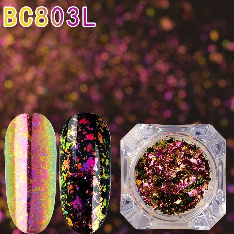 Agreedl BeautyBigBang 2PCS 0.1g Chameleon Effect Flake Nails Accessories Sequins Mirror Powder Chrome Pigment Glitter Nails Art