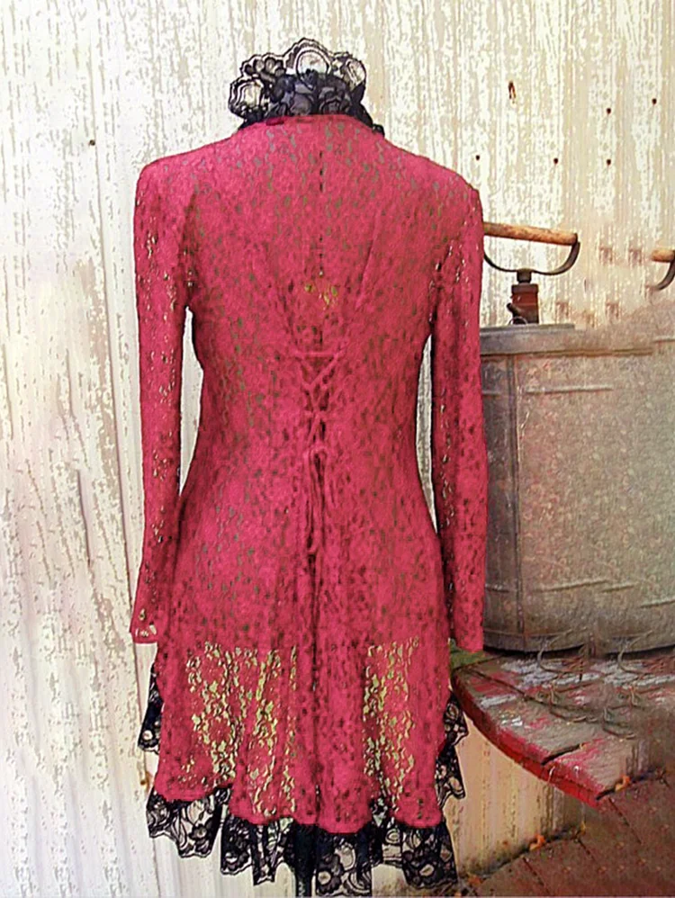 Vintage Lace Long Sleeve Lace Up Irregular Jacket