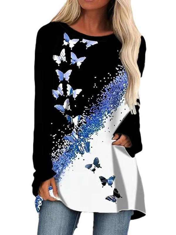 Women's Scoop Neck Long Sleeve Printed Tops