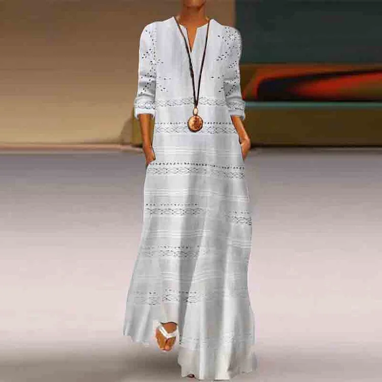 Classy Embroidered Lace Flowy Maxi Dress