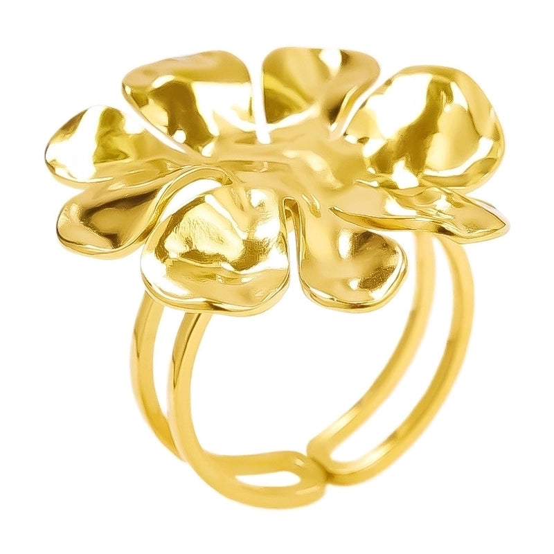 Cute Geometric Flower 304 Stainless Steel 18K Gold Plated Irregular Polishing Adjustable Ring