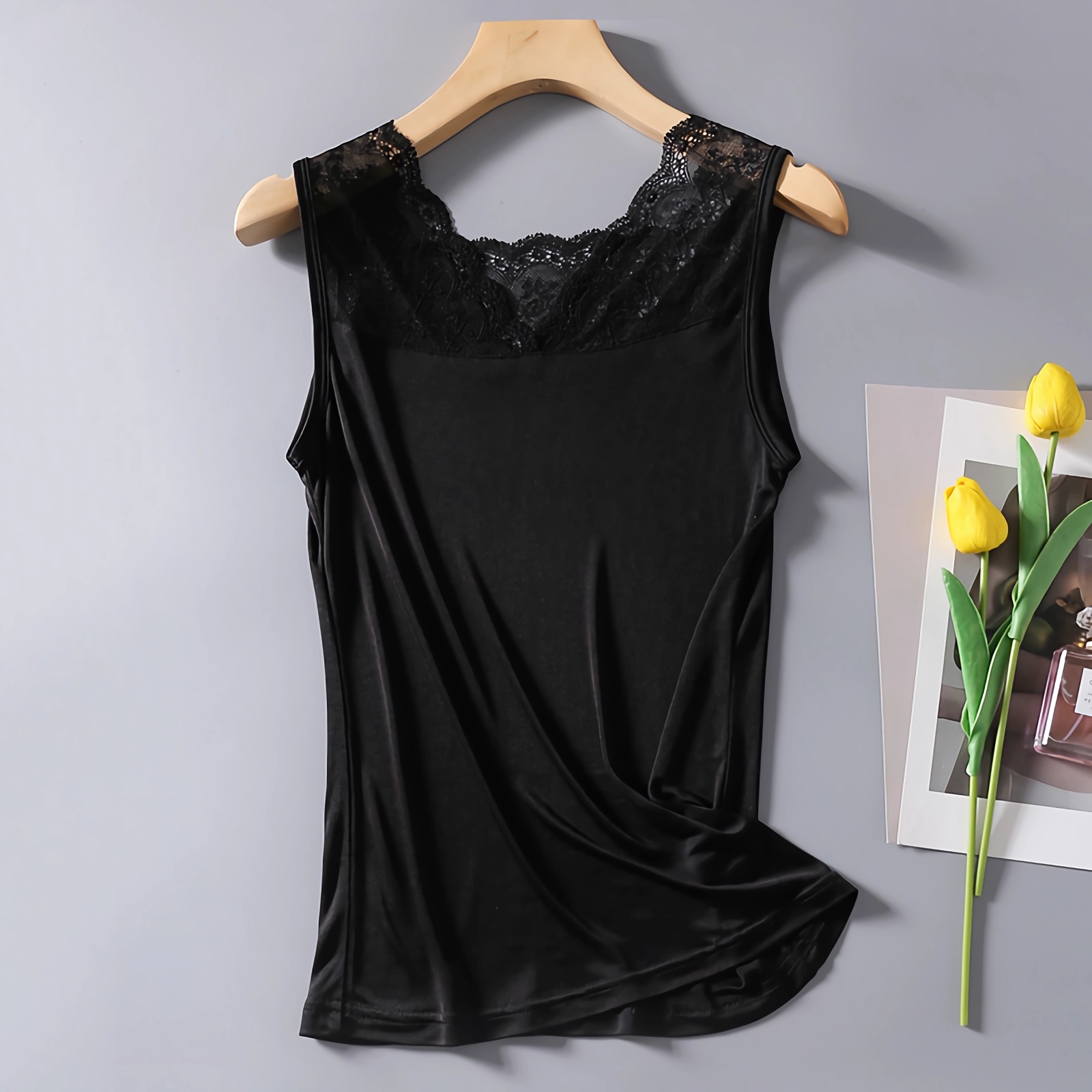Silk Tank Knitted Lacey Neckline Style REAL SILK LIFE