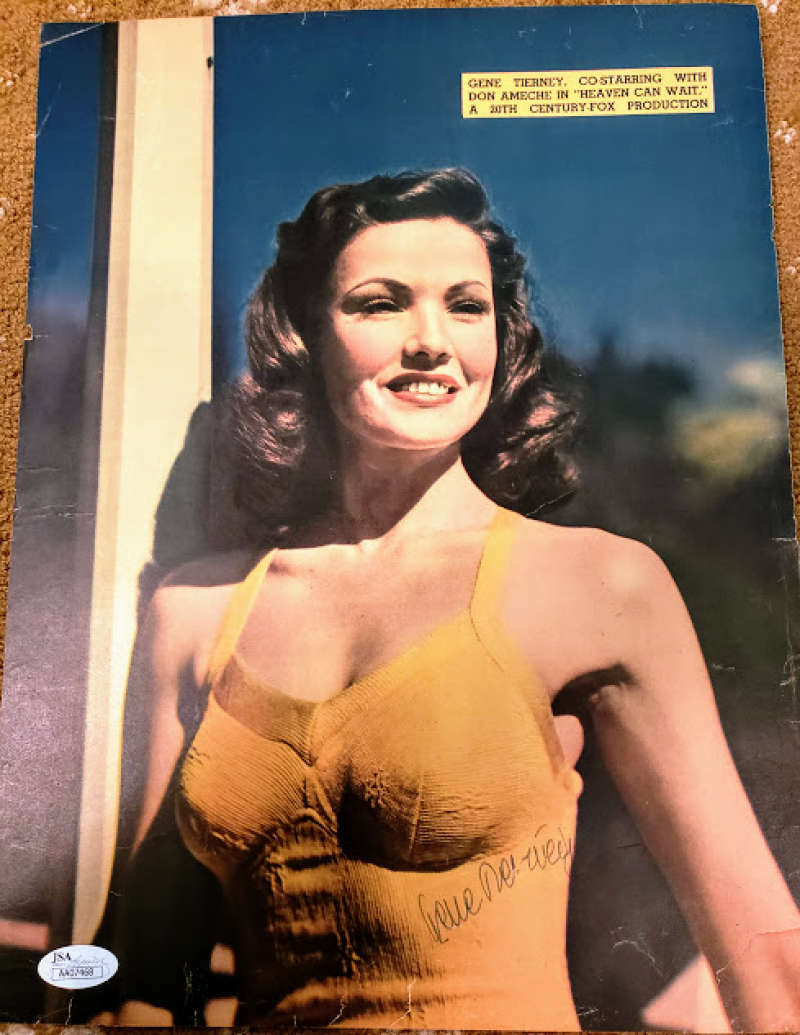 Gene Tierney Jsa Coa Hand Signed 11x13 Vintage 40`s Photo Poster painting Autograph Authentic