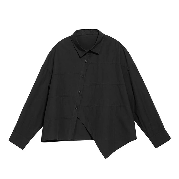 Irregular Solid Color Lapel Long Sleeve Shirt - yankia